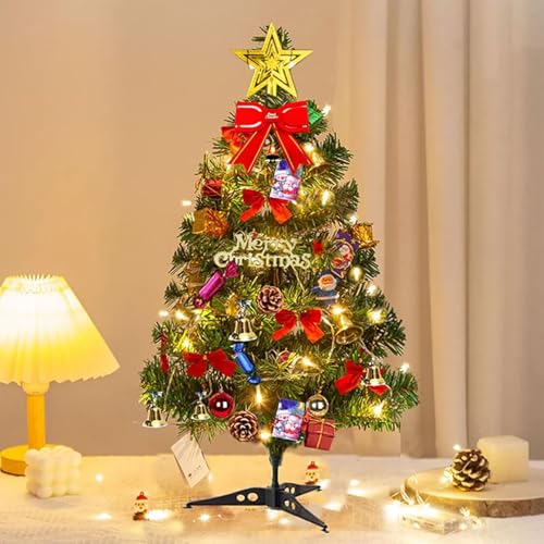 NEMMXUB Albero di Natale artificiale 50 cm, mini albero di Natale con ghirlande luminose e ornamenti, decorazione natalizia per tavolo, mini albero di Natale decorazione per interni
