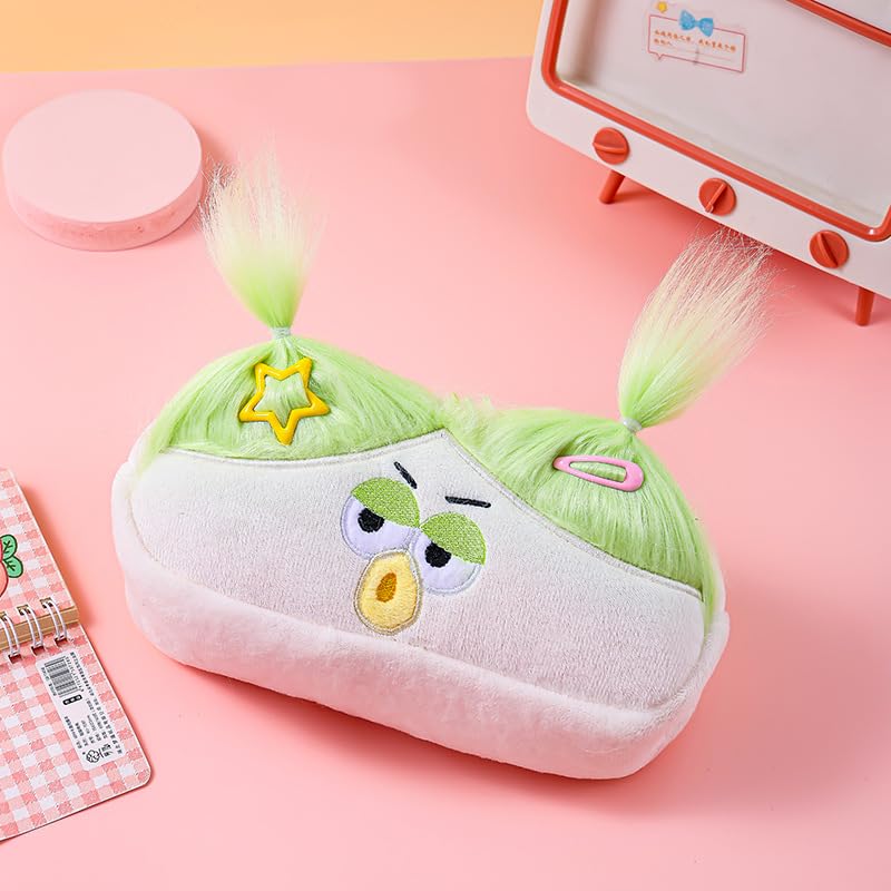 Image of XZR Cute DIY Pen Bag Case Box Stocking Stuffers Cute Creative Long Hair Doll Colorful Cartoon Large Capacity Zipper Organizer Storage Bag Box Nice Gift (White)