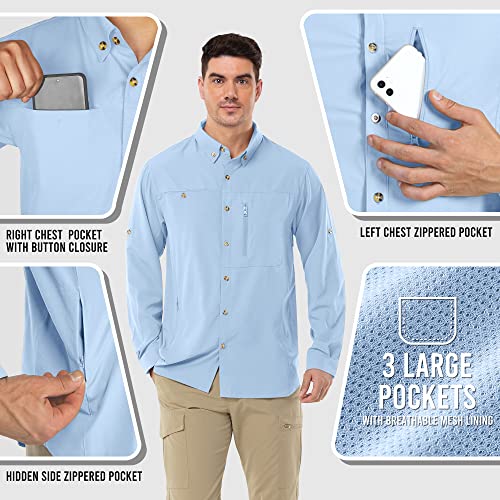 Outdoor Ventures Men's Long Sleeve Safari Shirt UV Protection Hiking Shirts Quick Drying Roll-Up Button Down Shirts with 3 Pockets for Walking Fishing - Image 5