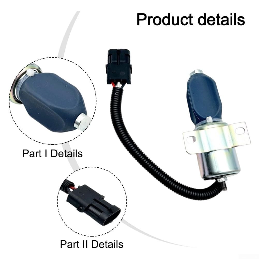 Électrovanne d'arrêt de flamme 24 V 332J5060 pour pelleteuses et tracteurs JCB JS130 JS160 JS180 JS240 Construction en métal Fiable Arrêt de carburant Pièce de rechange Blac