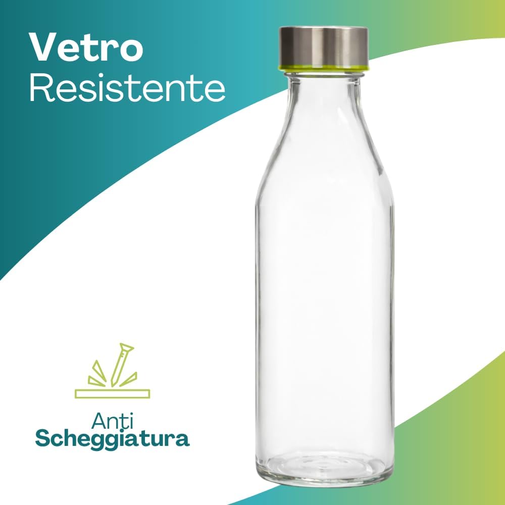 Paluplus Set 12 Bottiglie in Vetro Trasparente da 1000ml, Bottiglia per Acqua con Tappo a Vite e Chiusura Ermetica, Design Elegante, per bevande fredde e calde -GERIM5506F-8
