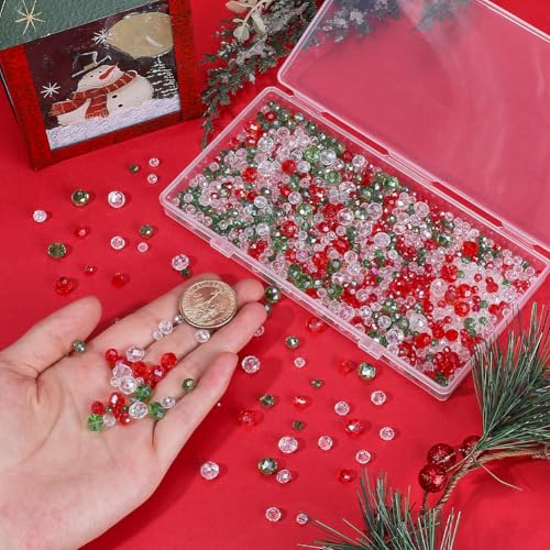 SUNNYCLUE 1 Box 1000Pcs 12 Colors Christmas Crystal Bead White Red Green Glass Beads Bulk AB Colorful Electroplate Round Gemstone Loose Spacer Bead for Bracelet jewellery Making DIY Necklace Crafting - Image 3
