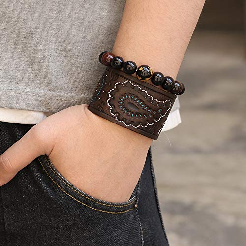 Dentrun Adjustable Rock Punk Retro Style Genuine Leather Cuff Bracelet-Gift Ideas (Brown) #TOP1