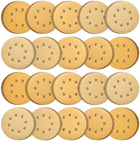 S SATC 100PCS 5 Inch Sanding Discs 60/80/120/150/220 Grits Gold Sanding Discs Hook and Loop 8 Holes Sandpaper Orbital Sander
