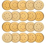 S SATC 100PCS 5 Inch Sanding Discs 60/80/120/150/220 Grits Gold Sanding Discs Hook and Loop 8 Holes