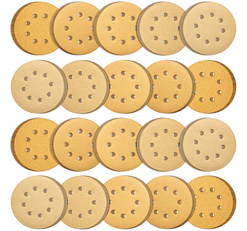 S Satc 100Pcs 5 Inch Sanding Discs 60/80/120/150/220 Grits Gold Sanding Discs Hook And Loop 8 Holes Sandpaper Orbital Sander #TOP20