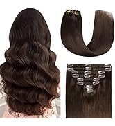 Sunya Clip in Hair Extensions Real Human Hair Dark Brown Human Hair Clip in Extensions 18 Inch Do...