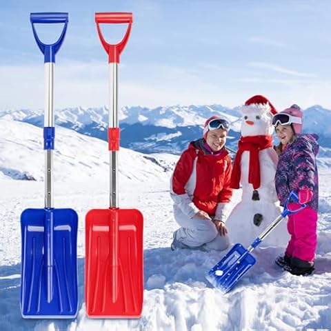 GEAVESS Kids Snow Shovel with Adjustable D-Grip Handle, Portable Lightweight Snow Shovel for Kids, Detachable Plastic Kids Shovels for Garden Outdoor Home Yard Activities (Blue and Red,2 Pack) Cover