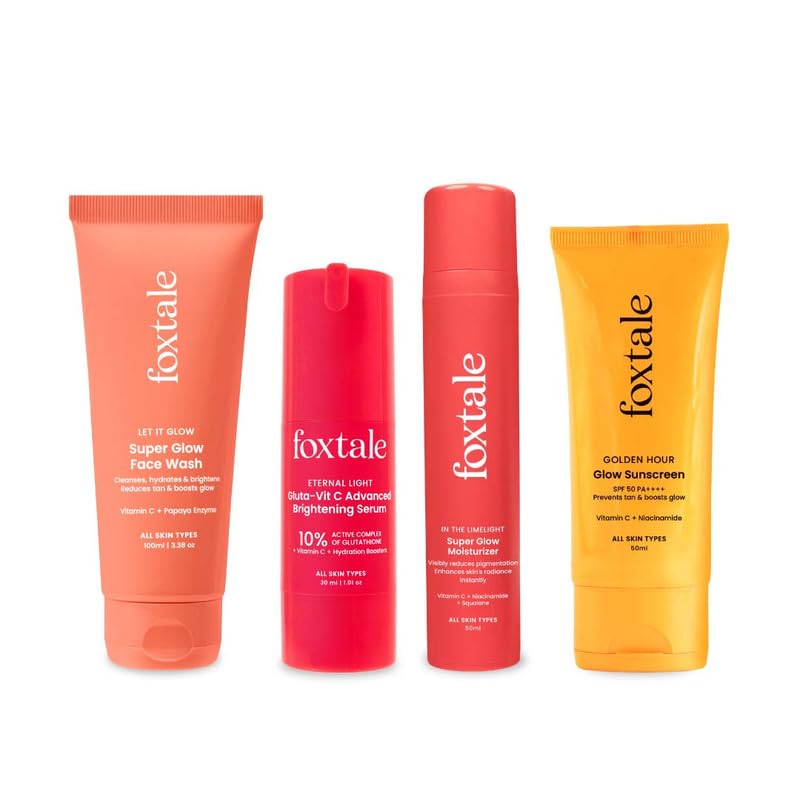 Foxtale Eternal Glow Combo | Super Glow Face Wash + Vit C Glutathione Serum + Super Glow Moisturizer + SPF 50 Glow Sunscreen | Cleanses, brightens, hydrates & protects | All skin types | Unisex