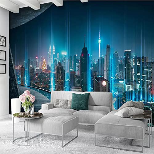Gorgeous City Night View 3D Wall Mural Wallpaper, Removable Self-Adhesive Large Wallpaper for Bedroom Living Room Kids Room Office Sofa Background Wall(55
