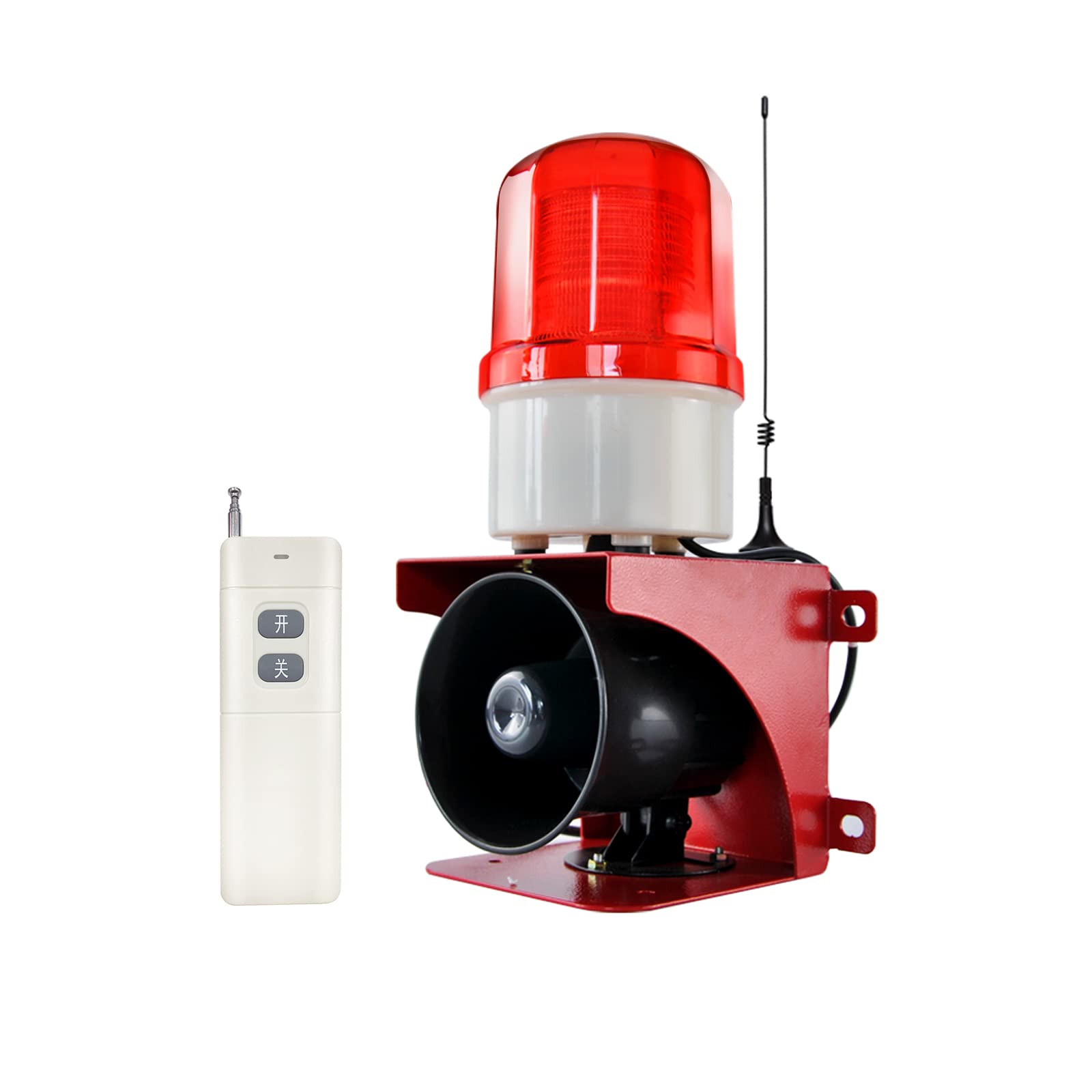 Y DIANS S Wireless Remote Control Alarm Siren, 110dB Siren with LED Strobe Light, 1.24 Mile Range, Waterproof Industrial Security Outdoor Siren Light AC110-120V