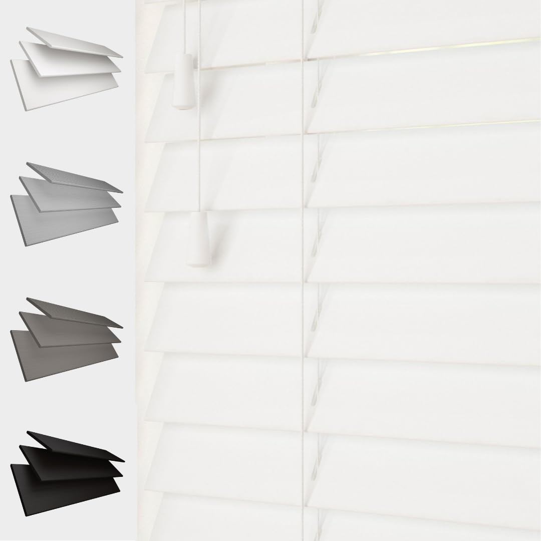 Blinds Outlet Faux Wood Venetian Blind - White - 120 cm width x 200 cm drop