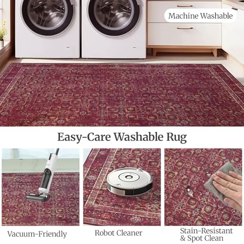 Tapete decorativo lavable 3x5 pies rojo tejido miniatura 4