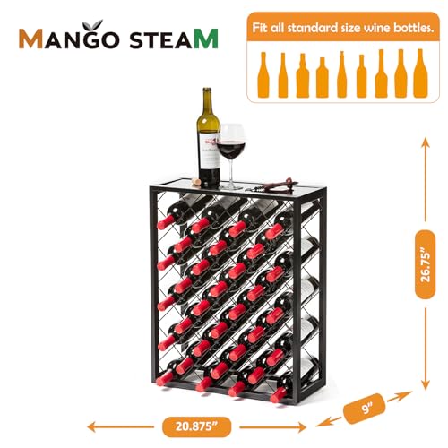 Mango Steam 32 Bottle Wine Rack with Black Glass Top Shelf, Free Standing for Home, Kitchen and Bar by Mango Steam - Image 4