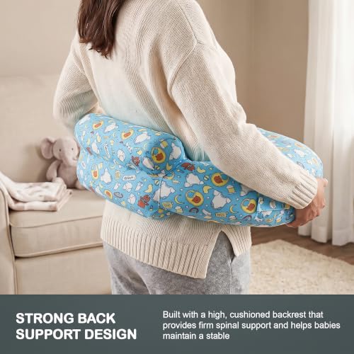 Image of BAYBEE Feeding Pillow for New Born Baby with Foldable Breastfeeding Cover | Feeding Cover for Nursing Mom with Adjustable Velcro & Back Support | Nursing Pillow with Removable & Washable (Blue)