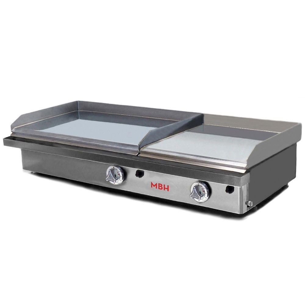 MBH - Plancha à gaz industrielle 600 x 400 + 400 x 400 mm en chrome dur pour hôtellerie. Fry Top deux zones pour cuisine professionnelle pour bar et restaurant.