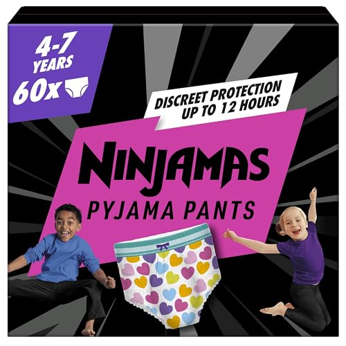 Pampers Ninjamas Pyjama Pants Unisex Hearts 4-7 Years 60 Pyjama Pants 17kg - 30kg All-Night Leak Protection
