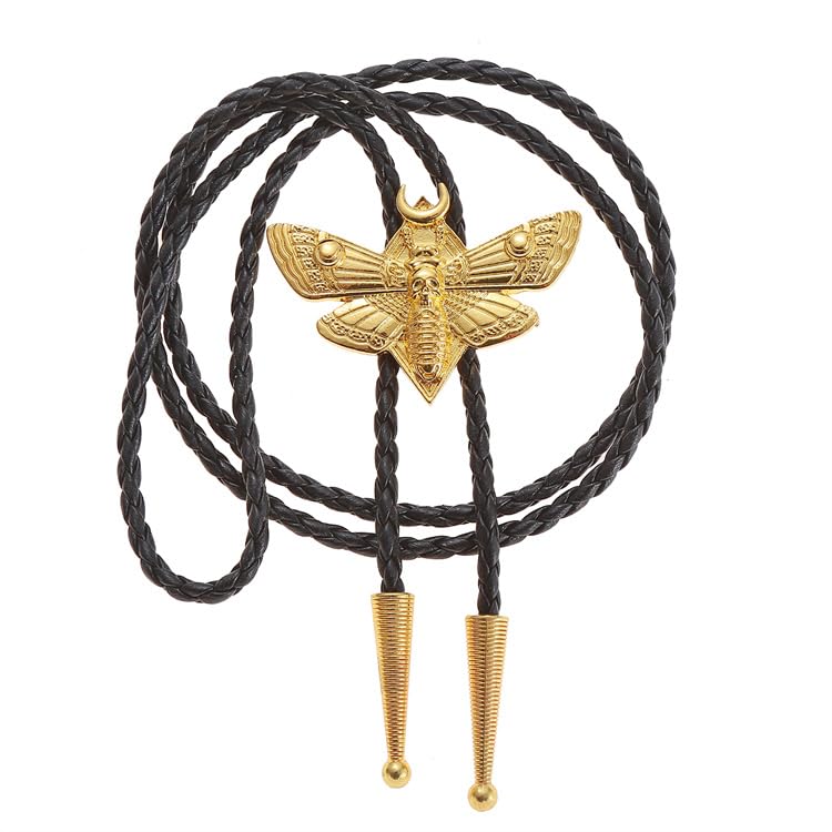 Image of Western Cowboy Bolo tie for Men Women Gold Silver Death Skull Moth Cross Bolo Tie Christmas Deer Rooster Wolf Necktie Gift