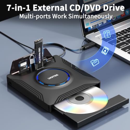 Image of Unitek External CD DVD Drive, Portable Laptop Optical Disc Burner with M.2