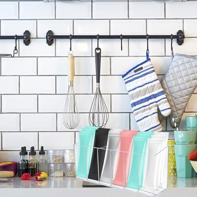 Klmnop 2 Pcs Acrylic Drink Packet Organizer, Water Drink Packet Holder with Removable Divider, Wall Mount Water Flavor Packet Storage Container for Refrigerator Bins Cabinets(Clear)