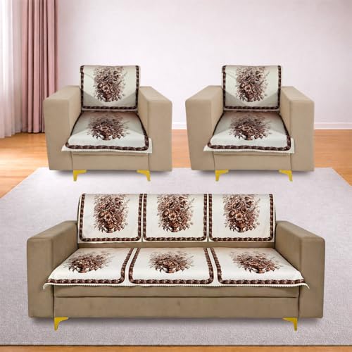 Image of Homerz Premium 'Luxe Series' Holland Velvet Sofa Cover | Smooth Finish | Anti-Skid Fleece Backing | Soft Touch Couch Protector for Living Room (Rust, 5 (3+1+1) Seater, Seat Cover with Backrest)