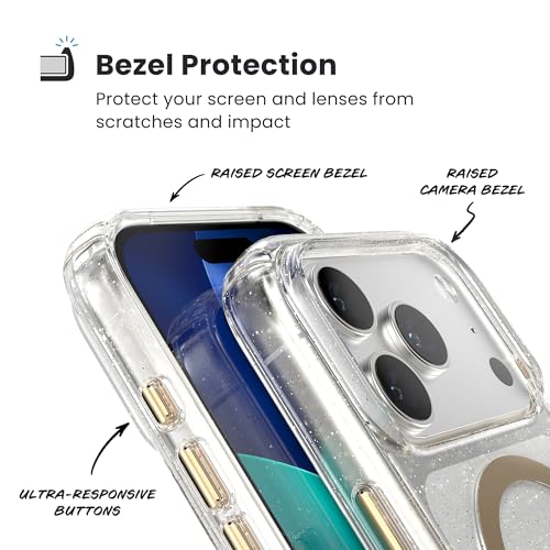 Image of Speck Presidio LUX for iPhone 17 Pro Case, MagSafe-Compatible, Slim Protective Case, Glitter /Gold Metallic