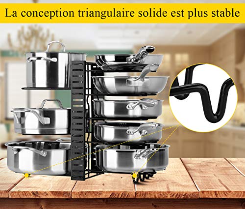 Miniatura 6 de Toplife Organizador Y Soporte De Sartenes Y Ollas,Estante De Almacenamiento De Ollas Ajustable Con 3 Métodos De Bricolaje Para Almacenar Tapas De Ollas, Platos