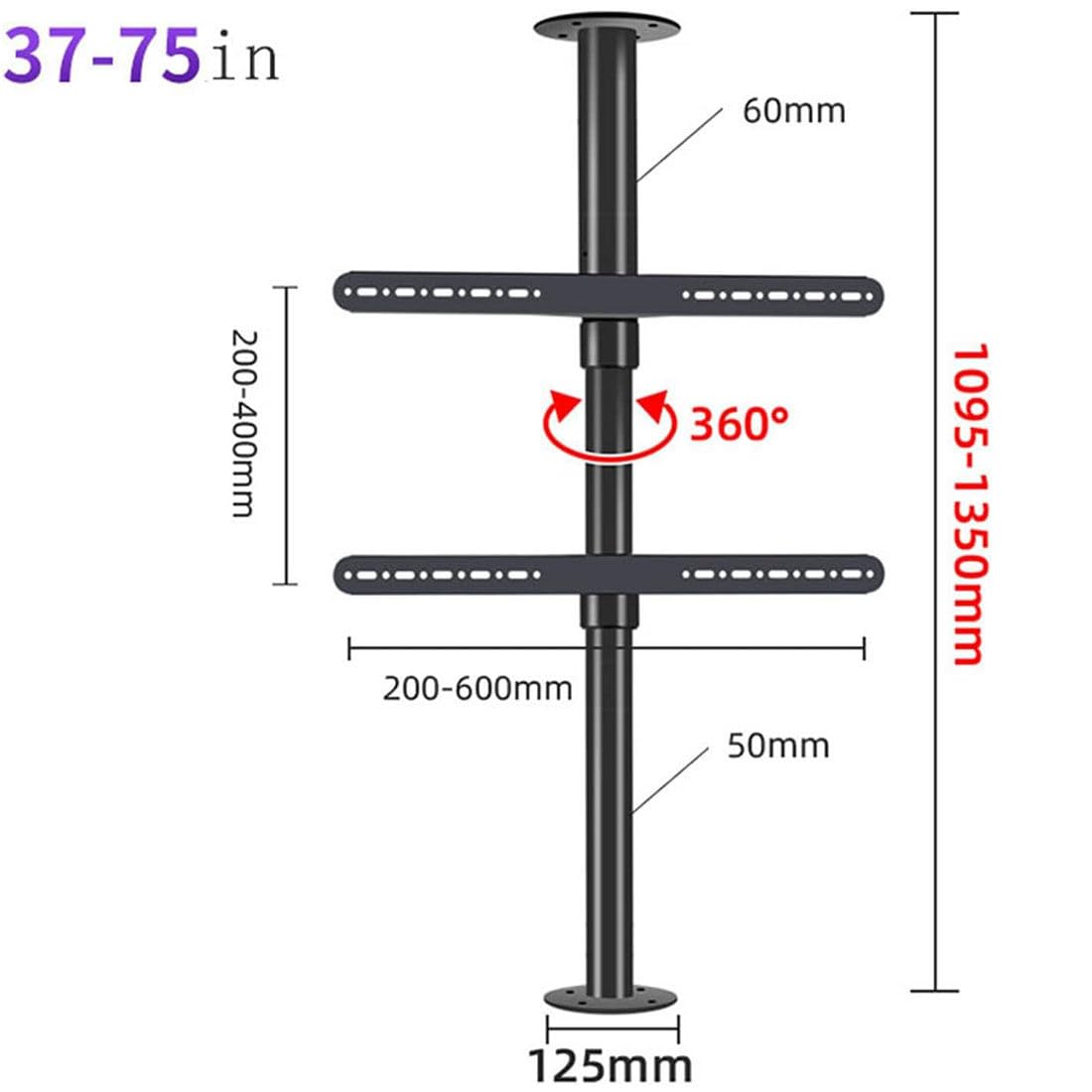 Stojak podłogowy pod telewizor – obracany o 360° uchwyt do ekranów LED, pasuje do wyświetlaczy o przekątnej 37-75 cali, regulowany stojak ścienny działowy, solidna podstawa dla lepszego oglądania