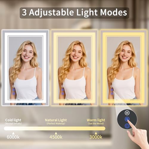 Image of 30 inchx30 inch LED Bathroom Mirror with Lights, Anti-Fog, Backlit + Front Lit, Dimmable, Led Vanity Mirror for Wall, Lighted Bathroom Mirror,3 Colors, Shatter-Proof Tempered Glass