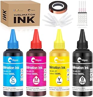 Hiipoo Sublimation Ink with Heat Tape Refill for ET2400 XP4105 XP4100 ET2720 ET2760 ET2750 ET4800 ET-2800 ET-2803 ET-2850 Inkjet Printers Heat Press Transfer on Mugs T-Shirts