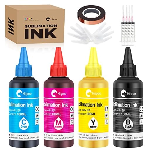 Hiipoo Sublimation Ink with Heat Tape Refill for ET2400 XP4105 XP4100 ET2720 ET2760 ET2750 ET4800 ET-2800 ET-2803 ET-2850 Inkjet Printers Heat Press Transfer on Mugs T-Shirts