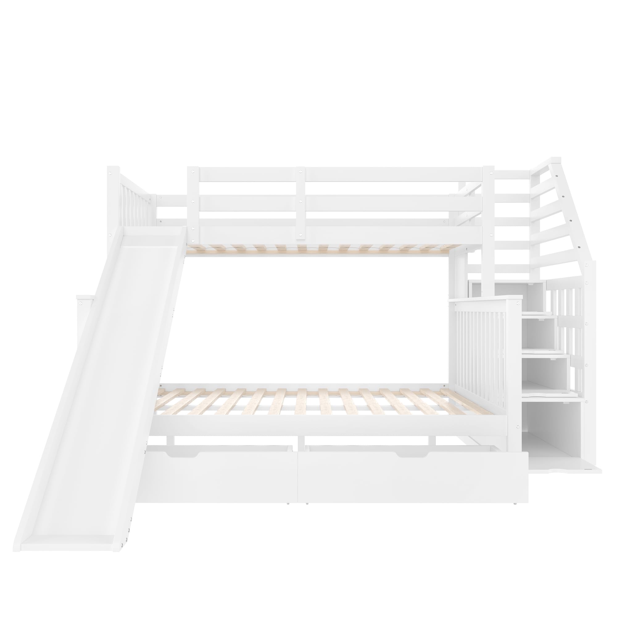 SACOOL Letto a castello 90x200 sopra 140x200 con cassetti portaoggetti e scivolo multifunzionale bianco