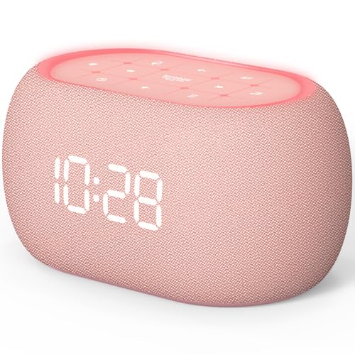 ANJANK White Noise Sound Machine Alarm Clock with Bluetooth Speaker Hi-Fi Stereo Sound 21 Soothing Sounds/7 Night Lights 0-100% Dimmer/Sleep Timer Soother for Teens Kids Girls Bedroom Pink