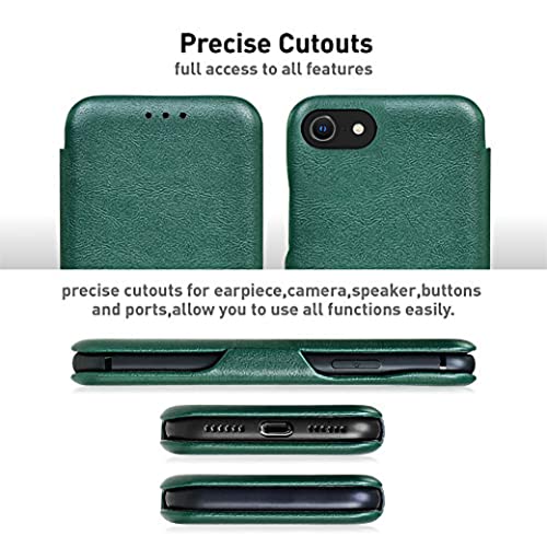 Image of PULOKA iPhone SE /7 /8 PU Leather Flip Case Cover with Card Holder Compatible with iPhone SE /7 /8 (Green)