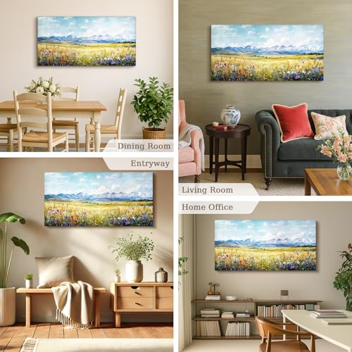 SERIMINO Nature Landscape Large Wall Art Prints, Meadow Wildflowers Rustic Home Decor, Mountain Wilderness Scenic Canvas Painting, Outdoor Pictures Wall Decor Living Room Bedroom Bathroom 24"X48"