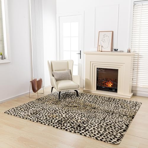 Image of Asuprui Cheetah Print Area Rug – Soft Leopard Rug Animal Print Cowhide Rug for Kids' Room Decor, Playroom or Nursery (5.9 x 7 Ft)
