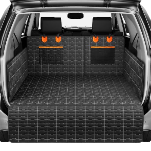 IJVAE SUV Cargo Liner for Dogs Waterproof Dog Trunk Cover with Bumper Flap Protector Pet Cargo Mat for SUVs Sedans Vans Non-Slip Scratchproof Dog Seat CoverLarge Size Universal Fit Black