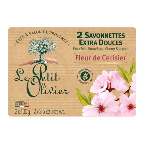 LE PETIT OLIVIER - 2 Savonnettes Extra Douces - Fleur De Cerisier - Parfum De La Région De Grasse - Nettoient La Peau En Douceur - Fabriqué en France - 2x100g