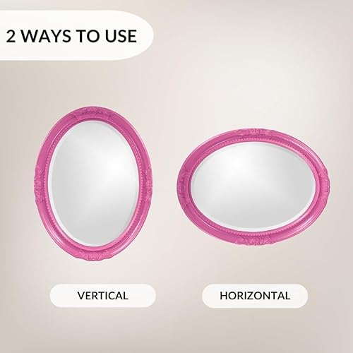 Miniatura 7 de Howard Elliott Queen Ann Espejo de Pared Ovalado Brillante Rosa Intenso, Espejos Colgantes de Tocador con Marco de Madera Biselado Ovalado para