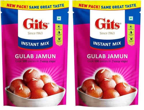 Image of Gits Instant Gulab Jamun Dessert Mix, Makes 100 per Pack, Pure Veg, Delicious Indian Dessert and Mithai, 500g (Pack of 2)