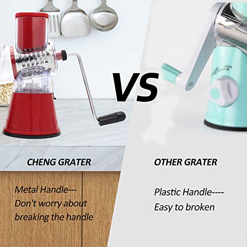 G.chen Manual Rotary Cheese Grater With Suction Base Drum Shredder Vegetable Slicer With Metal Handle (Red) #TOP5