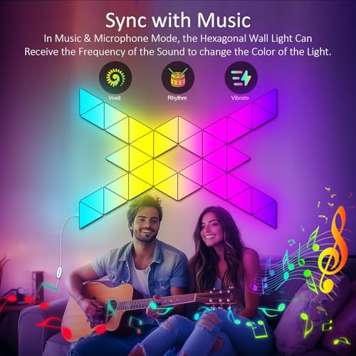 Image of 8 PCS Led Triangle Light Panels - Smart APP 6 inches Triangle RGB Gaming Lights with Music Sync Gaming Theme for Kids and Teens Room Playroom Decor