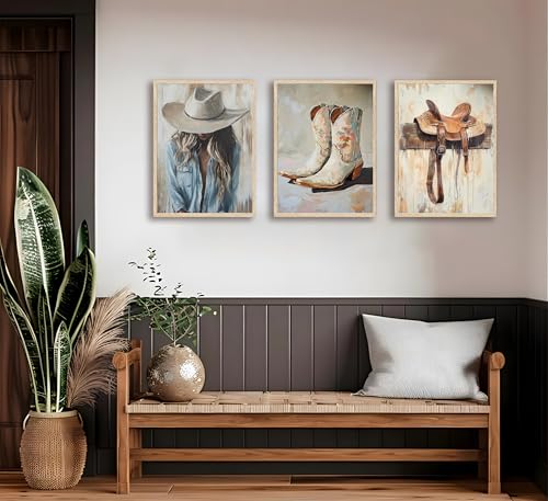 Image of FJKLRP 3Pcs Cowgirl Canvas Wall Art 16x24 inches Unframed