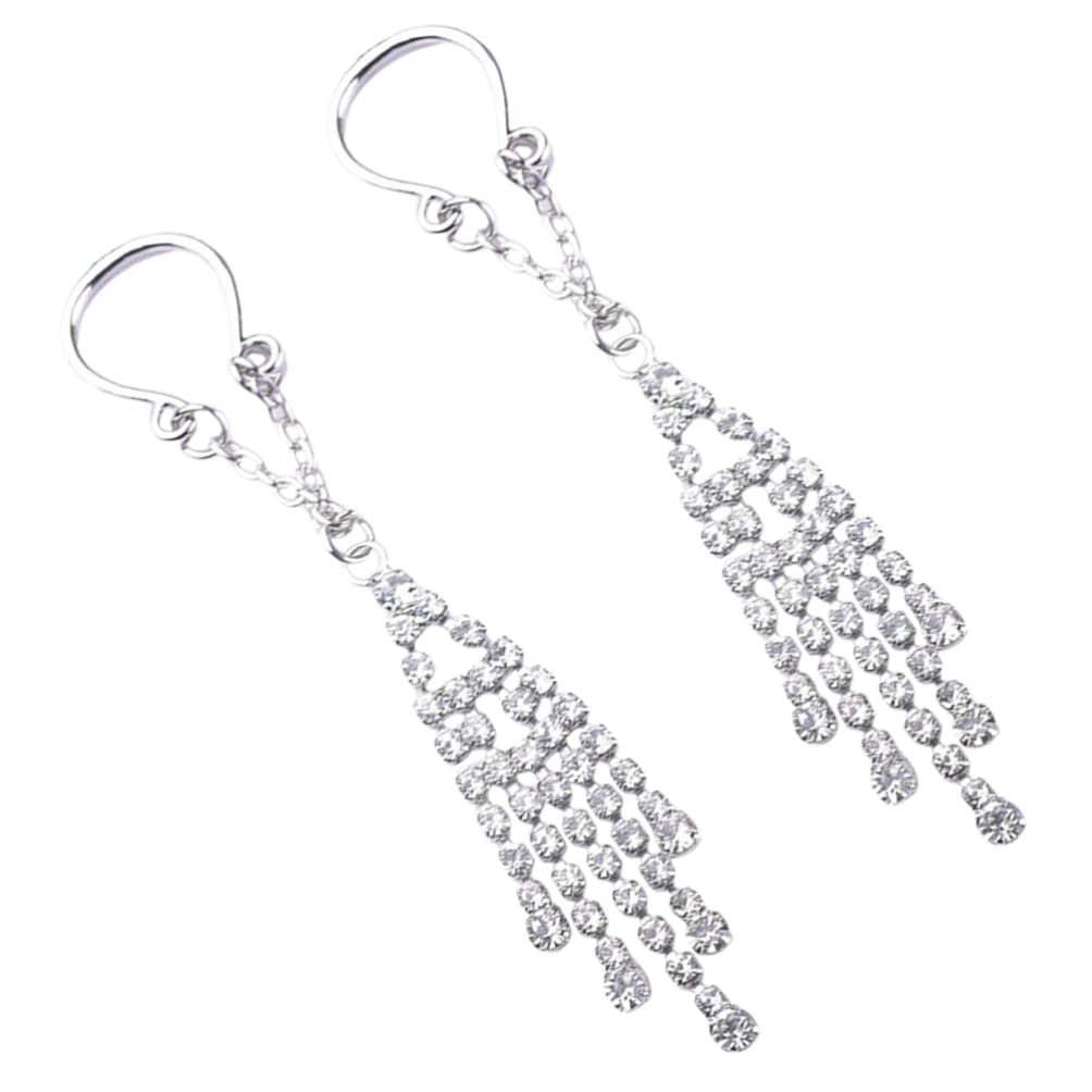 GenericGeneric 1 Pair Fake Nipple Ring Stainless Steel Nipple Ring Non Piercing Rhinestone Nipple Tassels Dangle Nipple Jewelry Clip On Faux Body Piercing Jewelry