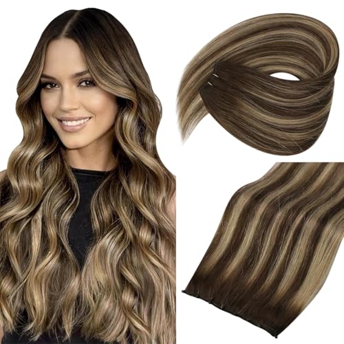 100g 16inch Sunny Hair Beaded in Weft Hair Extensions Color 2/6/2 and Color 4/27/4 Brown Remy Hair