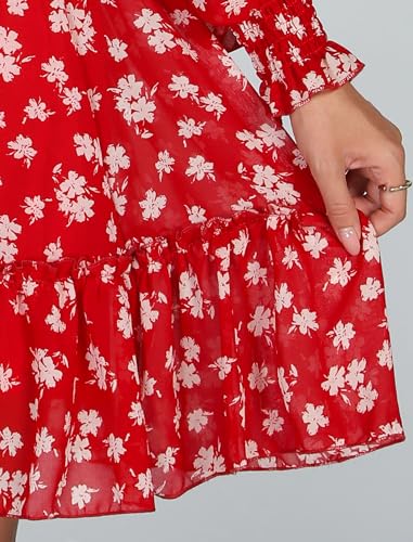 Image of Prettywear Wedding Guest Dresses for Women 2024 Spring Summer Fall Floral Chiffon Wrap Neck Flowy Mini Long Sleeve Dress, Medium