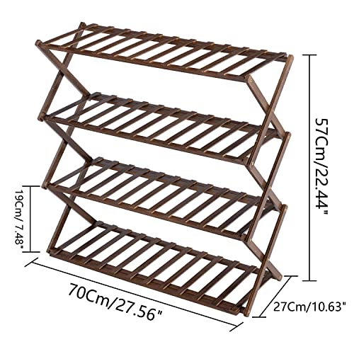 Aleavic Foldable Bamboo Shoe Rack, 4-Tier Shoe Rack, Installation-Free Shoe Rack, Multifunctional Freestanding Shoe Rack For Closet, Entryway, Balcony, Living Room, Bedroom, Brown #TOP5