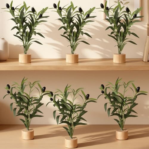 Soulchen 6 Pcs Artificial Olive Branches 12'' Mini Tabletop Tree Bough Decor Spring Olive Branch Faux Stem Desk with Base for Spring Decorations Indoor Home Dining Table