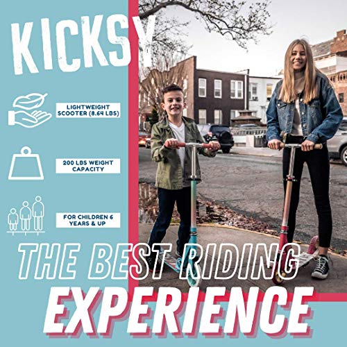 Kicksy - Kick Scooter For Kids Ages 6-12 & Scooter For Teens 12 Years And Up- Big Wheel Scooter For Stability - 2 Wheel Scooter For Boys & Girls- Foldable Kick Scooter Adult - Up To 220 Lbs Providence #TOP7