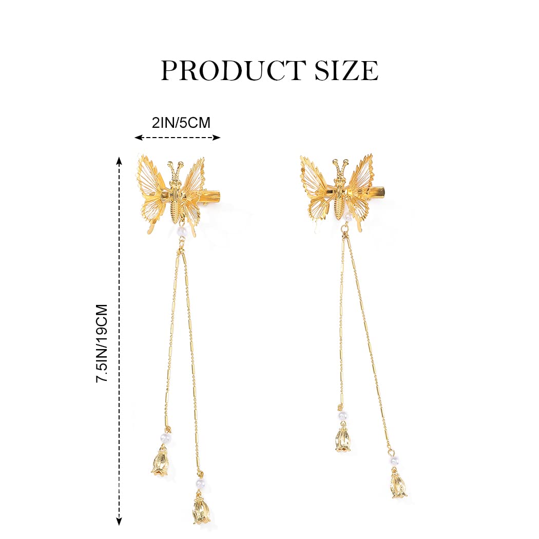 Pinzas de mariposa para el cabello, pasadores dorados para el cabello, con borlas aleteantes, juego de accesorios para el cabello para mujeres y niñas (paquete de 2) 6